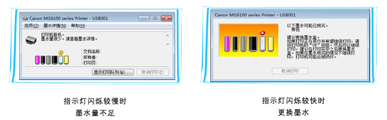 闪烁提示用户更换此墨盒