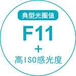典型光圈值 F11+高ISO感光度